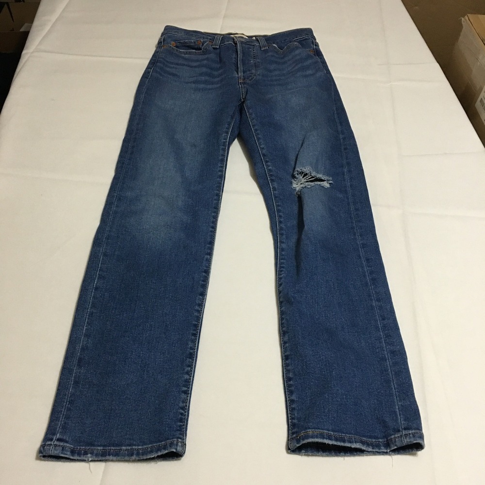 Levi's Wedgie Straight Jeans Women Size 27 Blue Distressed